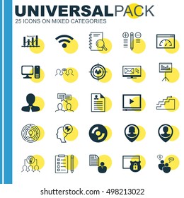 Set Of 25 Universal Icons On Innovation, Collaborative Solution, Decision Making And More Topics. Vector Icon Set Including Employee Location, Discussion, Newsletter And Other Icons.
