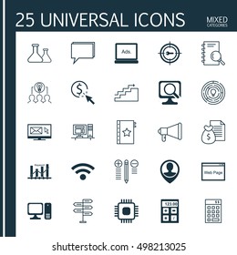 Set Of 25 Universal Icons On PPC, Opportunity, Employee Location And More Topics. Vector Icon Set Including Computer, Keyword Marketing, Employee Location And Other Icons.