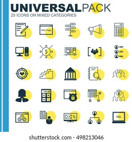 Set Of 25 Universal Icons On Business Woman, Questionnaire, Website Performance And More Topics. Vector Icon Set Including Announcement, Job Applicants, Growth And Other Elements.