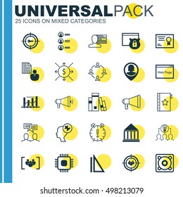 Set Of 25 Universal Icons On Keyword Marketing, Measurement, Collaboration And More Topics. Vector Icon Set Including Security, Announcement, Keyword Marketing And Other Elements.