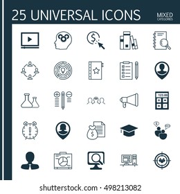 Set Of 25 Universal Icons On Analysis, Announcement, Reminder And More Topics. Vector Icon Set Including Time Management, Manager, Collaboration And Other Icons.