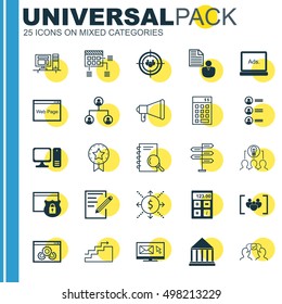 Set Of 25 Universal Icons On Financial, Digital Media, Security And More Topics. Vector Icon Set Including Questionnaire, Money, Announcement And Other Elements.