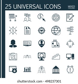 Set Of 25 Universal Icons On Coaching, PPC, Computer And More Topics. Vector Icon Set Including Collaboration, Time Management, Focus Group And Other Elements.