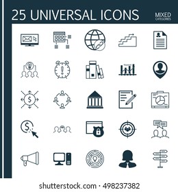 Set Of 25 Universal Icons On Newsletter, Connectivity, Announcement And More Topics. Vector Icon Set Including Discussion, Board, PPC And Other Elements.