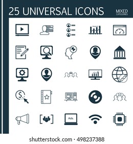 Set Of 25 Universal Icons On Coaching, Warranty, Paper And More Topics. Vector Icon Set Including PPC, Pin Employee, Keyword Optimisation And Other Icons.