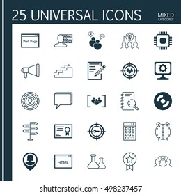 Set Of 25 Universal Icons On Personal Skills, Website, Keyword Marketing And More Topics. Vector Icon Set Including Paper, Blank Cd, Conference And Other Elements.
