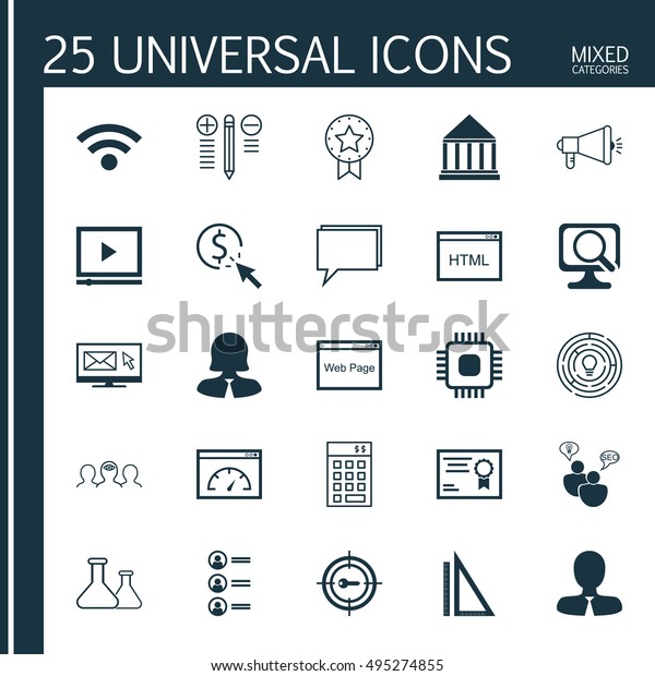 Set 25 Universal Icons On Chip Stock Vector Royalty Free