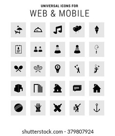 Set of 25 Universal icons. simple pictogram minimal, flat, solid, mono, monochrome, plain, contemporary style. Vector illustration web internet design elements