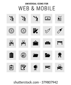 Set of 25 Universal icons. simple pictogram minimal, flat, solid, mono, monochrome, plain, contemporary style. Vector illustration web internet design elements