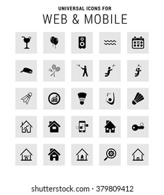 Set of 25 Universal icons. simple pictogram minimal, flat, solid, mono, monochrome, plain, contemporary style. Vector illustration web internet design elements