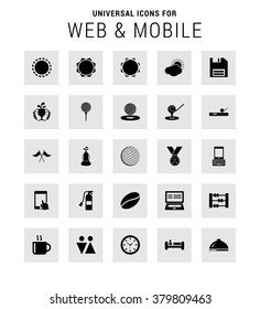 Set of 25 Universal icons. simple pictogram minimal, flat, solid, mono, monochrome, plain, contemporary style. Vector illustration web internet design elements