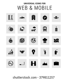 Set of 25 Universal icons. simple pictogram minimal, flat, solid, mono, monochrome, plain, contemporary style. Vector illustration web internet design elements