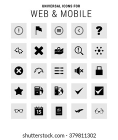 Set of 25 Universal icons. simple pictogram minimal, flat, solid, mono, monochrome, plain, contemporary style. Vector illustration web internet design elements