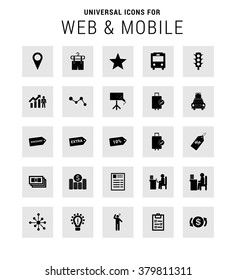 Set of 25 Universal icons. simple pictogram minimal, flat, solid, mono, monochrome, plain, contemporary style. Vector illustration web internet design elements