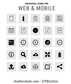 Set of 25 Universal icons. simple pictogram minimal, flat, solid, mono, monochrome, plain, contemporary style. Vector illustration web internet design elements
