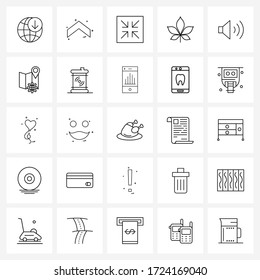 Set of 25 Universal Line Icons of volume; sound; arrows; nature; leafs Vector Illustration