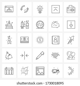 Conjunto de 25 iconos de línea universal de la cámara; multimedia; idea; medios de comunicación; insertar ilustración vectorial
