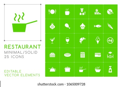 Set of 25 Universal Restaurant Icons on Color Background . Isolated Elements