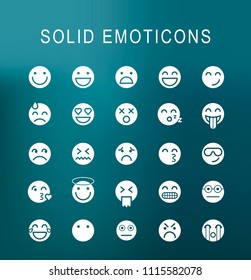 Set of 25 Universal Solid Emoticons Icons on Dark Background . Isolated Elements