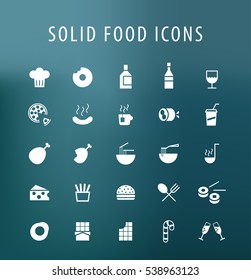 Set of 25 Universal Solid Food Icons. Isolated Elements.