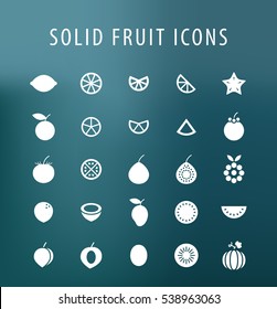 Set of 25 Universal Solid Fruit Icons. Isolated Elements.