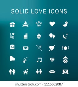 Set of 25 Universal Solid Love Icons on Dark Background . Isolated Elements