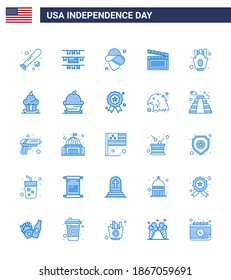 Set of 25 USA Day Icons American Symbols Independence Day Signs for fries; chips; usa; usa; movis Editable USA Day Vector Design Elements