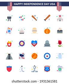 Set of 25 USA Day Icons American Symbols Independence Day Signs for invitation; station; ball; police; usa Editable USA Day Vector Design Elements