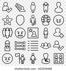 Set of 25 user outline icons such as face, group, worker, add friend, menu