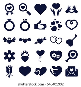set of 25 valentine filled icons such as flower, rose, heart on hand, heart ribbon, love letter