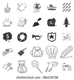 Set of 25 various hand drawn doodle illustrations