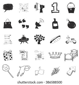 Set of 25 various hand drawn doodle illustrations