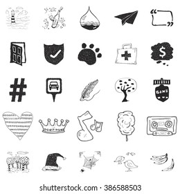 Set of 25 various hand drawn doodle illustrations