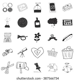 Set of 25 various hand drawn doodle illustrations