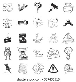 Set of 25 various hand drawn doodle illustrations