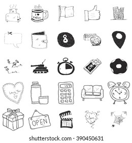 Set of 25 various hand drawn doodle illustrations