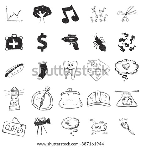 Set of 25 various hand drawn doodle illustrations 