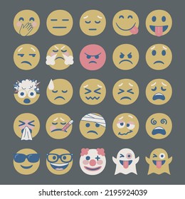 Set of 25 vector facial expression illustrations. Collection of multicolor chat icons.