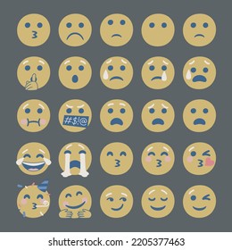 Set of 25 vector facial expression illustrations. Collection of multicolor chat icons