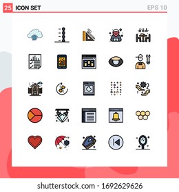 Set of 25 Vector Filled line Flat Colors on Grid for home; hacker; scale; confirm; ruler Editable Vector Design Elements