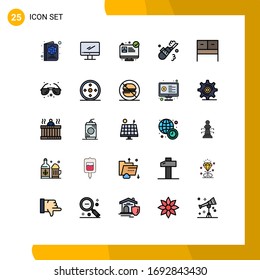 Set of 25 Vector Filled line Flat Colors on Grid for table; desk; hospital website; pipe; cleaning Editable Vector Design Elements