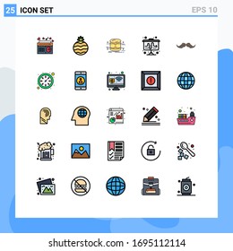 Set of 25 Vector Filled line Flat Colors on Grid for hipster; tactic; data; strategy; flipchart Editable Vector Design Elements