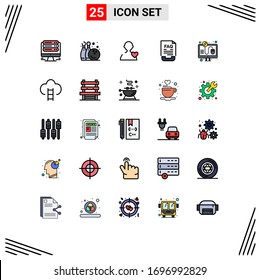 Set of 25 Vector Filled line Flat Colors on Grid for pay; paper; user; help; contact Editable Vector Design Elements
