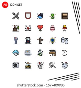 Conjunto de 25 colores planos de línea con relleno vectorial en la cuadrícula para el banco; e; torta; el comercio; elementos de diseño de vectores editables de caja