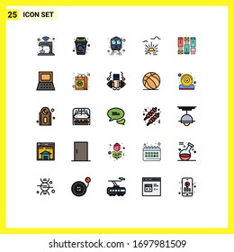 Set of 25 Vector Filled line Flat Colors on Grid for sketching; spring; been; light; sun Editable Vector Design Elements