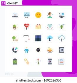 Set of 25 Vector Flat Colors on Grid for news; hobbies; emojis; salon; female Editable Vector Design Elements