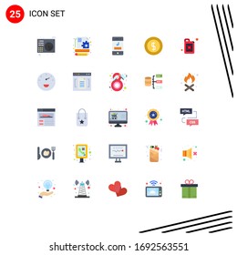 Set of 25 Vector Flat Colors on Grid for canister; ecommerce; arrows; coin; technology Editable Vector Design Elements