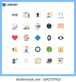 Conjunto de 25 colores planos vectoriales en la rejilla para las mujeres deportivas; hembra; escrito; jugador de béisbol; elementos de diseño de vectores editables de seguridad