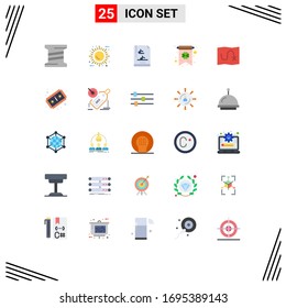 Set of 25 Vector Flat Colors on Grid for ticket; route; file document; map; clover Editable Vector Design Elements