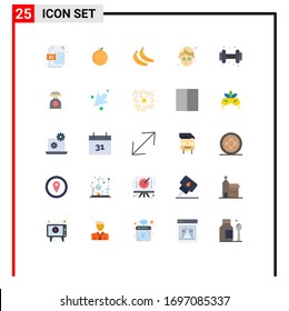 Set of 25 Vector Flat Colors on Grid for weighing; machine; fruit; dumbell; gym Editable Vector Design Elements
